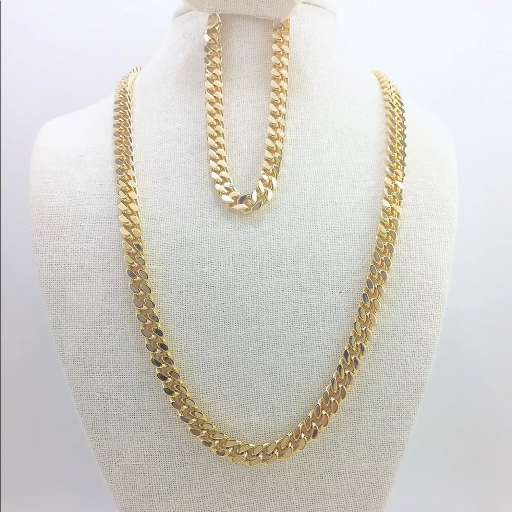 *NEW* MEN GOLD LINK CHAIN & BRACELET CUBAN…